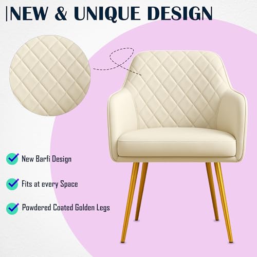 Image of Set of 2 Accent Chair for Living Room | Modern Armchair in Soft Velvet Fabric with Sturdy Legs | Premium Chair for Home Living Room Bedroom Restaurent | (Gold Legs, White Burfi Design)