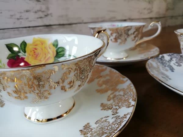Amazon | 英 ロジーナ カップ&ソーサー 3客セット 金彩 花柄 紅茶 