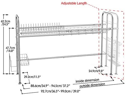 HAITRAL Dish Drying Rack Stainless Steel Adjustable Length Over The Sink Nonslip Hygienically Cutlery Holder Organizer with Chopstick and Chopping Holder Dry Easily Practical in Kitchen(Single-Layer)