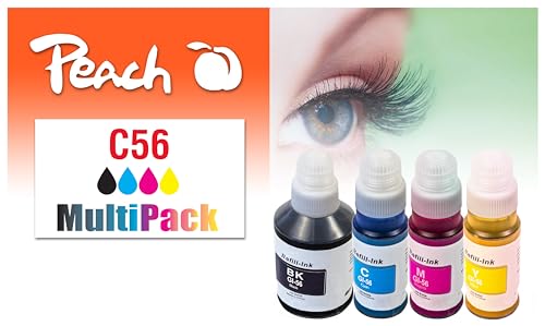 Peach C56 Lot de Cartouches d'encre (BK, C, M, Y) remplace Canon GI-56 pour Canon Maxify GX 4050, Canon Maxify GX 6050, Canon Maxify GX 7050, Canon Maxify GX 7055, Canon Maxify GX 5050