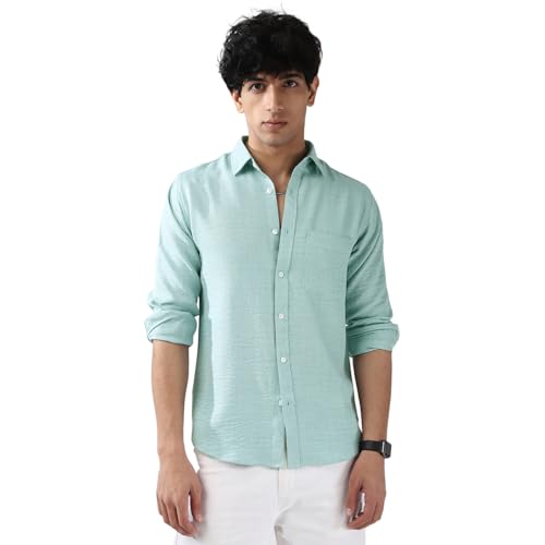 Image of Urbano Fashion Men's Linen Blend Full Sleeve Relaxed Fit Casual Solid Shirt