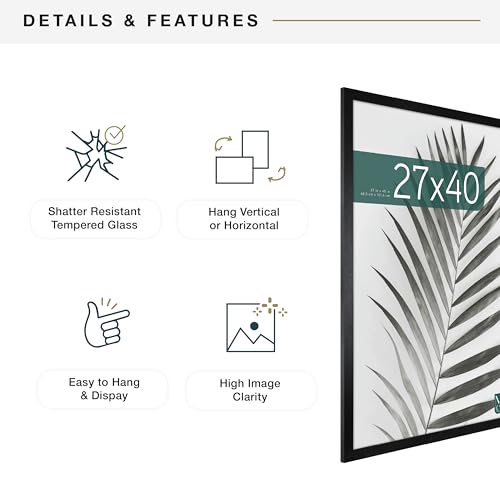 MCS Studio Gallery Movie Poster Frame 27x40 Black Woodgrain, Vertical & Horizontal Wall Hanging Large Picture Frame for Photos, Artwork & Custom Posters (2-Pack)