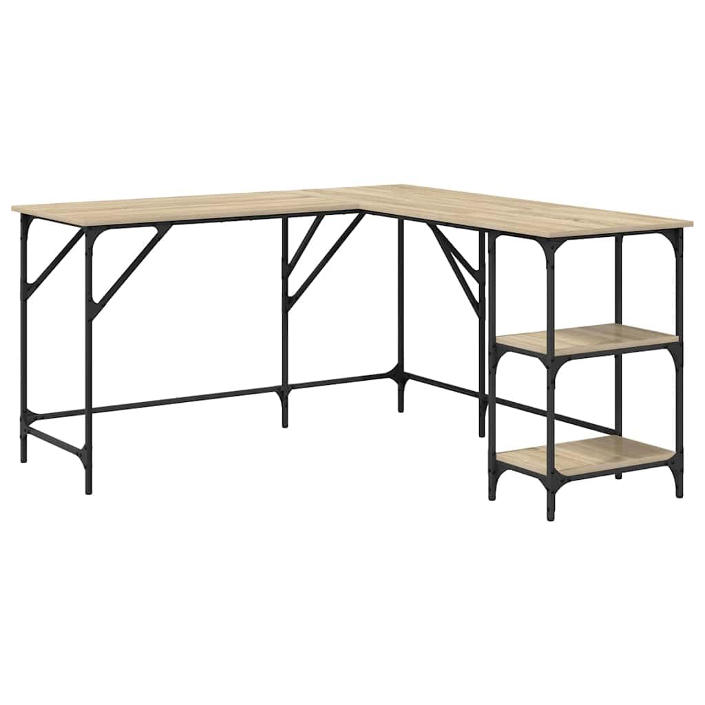 Table informatique de coin en bois et métal pour aménager un espace télétravail serein