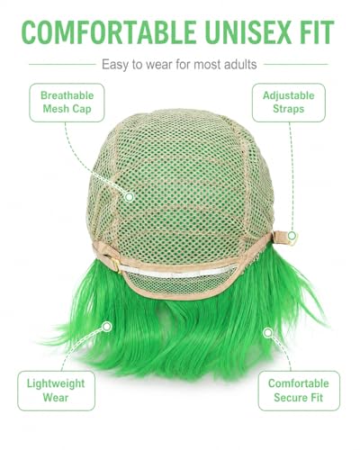 Image of Rose bud Anime Halloween Wig Green for Cosplay Party Synthetic Layered Short Hair Wigs with Bangs Pastel Funny Wigs for Women Men