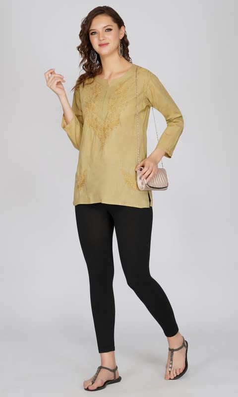 Image of Vahson Designer Hand Lucknowi Chikankari Embroidery Cotton Short Kurti for Women /Girls