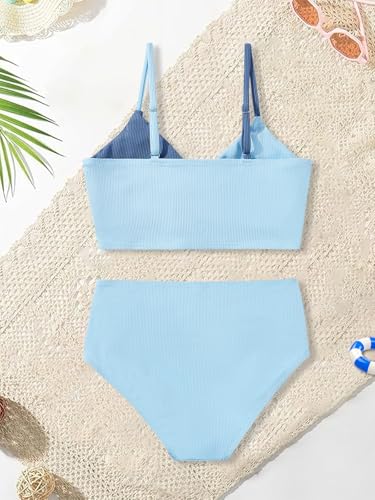 Image of Girls Swimsuit Color Block Twist Bathing Bikini Suit Adjustable Straps Girls 2 Piece Swimsuit 7-14 Years