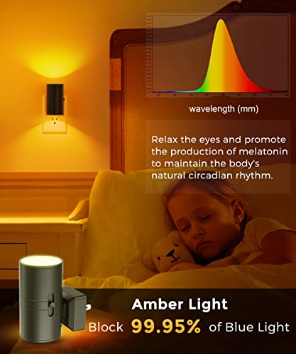 Image of L LOHAS LED Night Light, Amber Nightlight, Dimmable Night Light, Light Sensor, Yellow Nightlight, 0-100LM, Sleep Light for Kids, Soft & Warm Light for Bedroom, Bathroom, 4 Pack