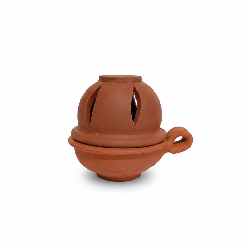 Handmade Terracotta Clay Diya with Cover (Brown) | Natural Earthen Clay Oil Lamp with Cover | Aladdin mud lamp| Anaya Vilakku | Traditional Karthigai Dhibam for Daily Pooja & Diwali Decor | Pack of 1-image-43