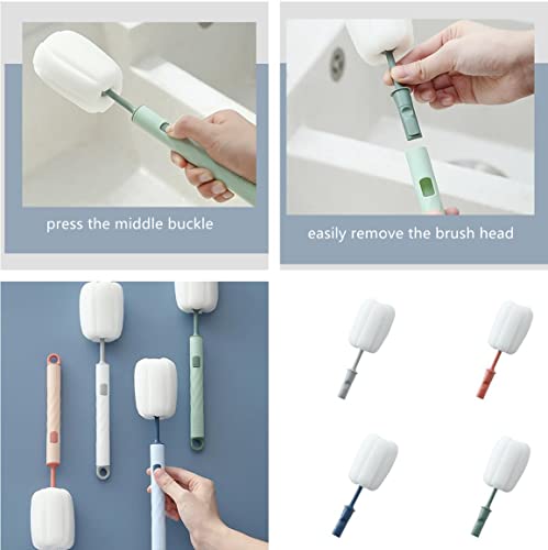 Image of 2pcs Brush Cleaning Set Detachable Sponge Cleaning Brush Non Scratch Glassware Bottle Washing Brushes with Long Handle Cup Cleaning Brush for Coffee Mugs Milk Cups Baby Bottles (Green+Pink)