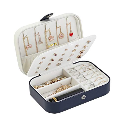 LATIT Travel Jewelry Box for Women Small Jewelry Organizer PU Leather Portable Jewelry Case for Rings, Earrings, Necklaces,Gifts - Navy
