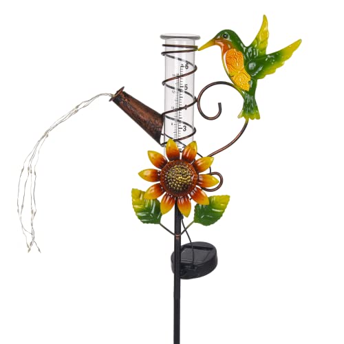 Stargarden Rain Gauge Outdoor-36 Inch Hummingbird Solar Rain Gauge with 6” Glass Tube for Yard Garden Patio Lawn