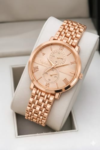 Image of STYLEDOSE Women's Luxury Black Analog Watch - Rose Gold Roman Numerals with Stylish Metal Chain Strap Wrist Watches for Women's & Girls&Miss&Ladies