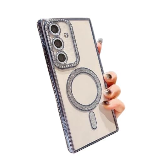 Image of for Samsung Galaxy Glitter Case,Luxury Bling Rhinestone Diamond Plated Bumper Case,MagSafe, Sparkle Camera Lens Protection Clear Back Cover (Blue, for Samsung Galaxy A56,)