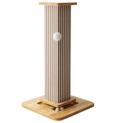 Jingshihaisu 猫爪研ぎポール おもちゃ付き 天然サイザル麻 木製 無垢材 密度ボード 大型爪研ぎ キャットタワー 組立簡単 独立式 安定性 爪研ぎ 爪みがき 据え置き 猫の遊び道具 多頭飼い 大型猫 子猫 室内 室外 バルコニー リビングルーム