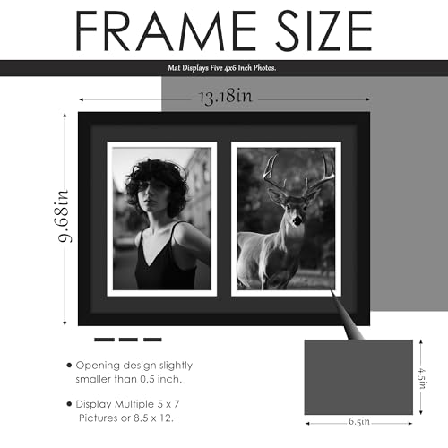 Image of DUENPY 8.5x12 Collage Picture Frame, 5x7 Collage Picture Frame, Displays Double 5x7 inch Photos, Wall Decor Wall Hanging or Tabletop, Black Mat.