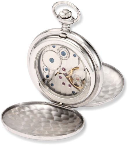 Image of Charles-Hubert, Paris 3907-WRR Premium Collection Stainless Steel Polished Finish Double Hunter Case Mechanical Pocket Watch