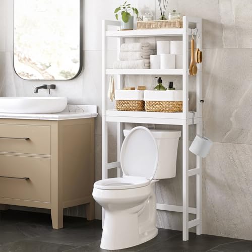 SONGMICS Étagère WC, Rangement au-Dessus des Toilettes, 3 Niveaux, avec Étagère Réglable,...