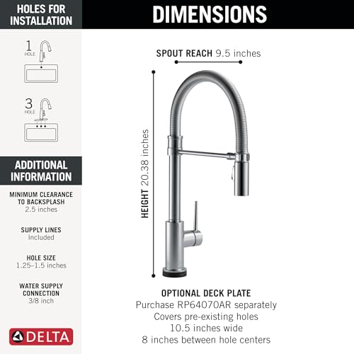 Image of Delta Faucet Trinsic Touch Kitchen Faucet with Touchless Technology, Brushed Nickel Pro Commercial Style Kitchen Faucet, Kitchen Faucets with Pull Down Sprayer, Arctic Stainless 9659TL-AR-DST