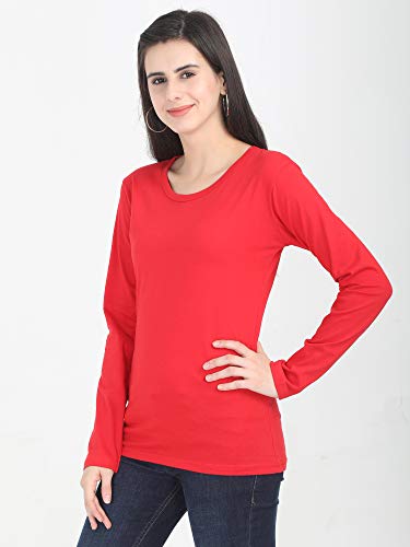 Image of FLEXIMAA Women's Cotton Plain Round Neck Full Sleeve T-Shirt