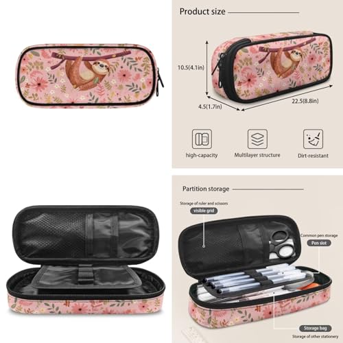 COEQINE Sloth Backpack And Lunch Box For Girls Pink Little Floral School Bag For Girl With Lunch Box And Pencil Case for Toddler Kids Fashion Bookbag With Shoulder Strap Rucksack for Teen Girls 3 Pcs4