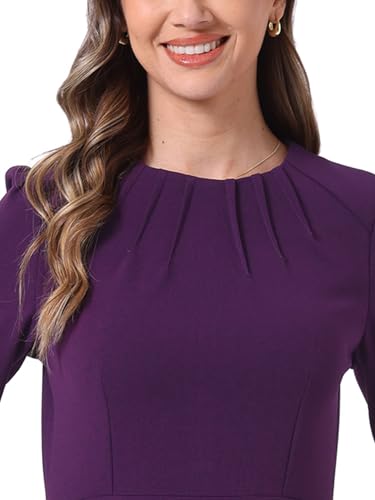 Image of Allegra K Elegant Work Dress for Women's 3 /4 Sleeve Round Neck Pockets Vintage A-Line Swing Midi Dress