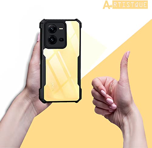 Image of A rtistque Clear Hard Transparent Acrylic Armor Anti-Drop Shockproof TPU Edge Back Cover Case for Vivo V25 5G - Black