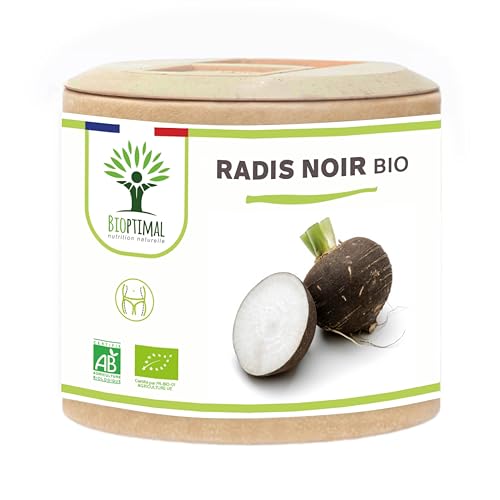 Radis Noir Bio - Bioptimal - Complément Alimentaire - Dépuratif Naturel Détox Foie Digestion - 100% Pur - Élimine les toxines - 300 mg/Gélule - Fabriqué...