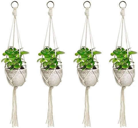 GINXIA 4 Pack Plant Hangers, Hanging Plant Holder Hanging Planter Stand Decorative Handmade Cotton Rope Flower Pots Holder for Indoor Outdoor Home Decor
