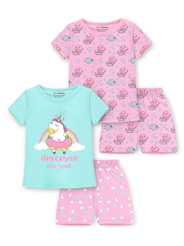 Image of Trampoline Girls Pack of 2 T-Shirt and Shorts Set | Unicorn & Ocean Print