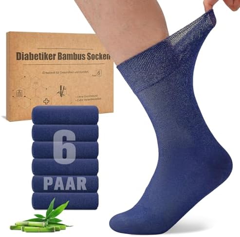 Niorasen Bambus Diabetikersocken, 6 Paar Diabetiker Socken ohne Gummibund & ohne Naht, Bambussocken Gesundheitssocken mit Komfortbund für Herren & Damen