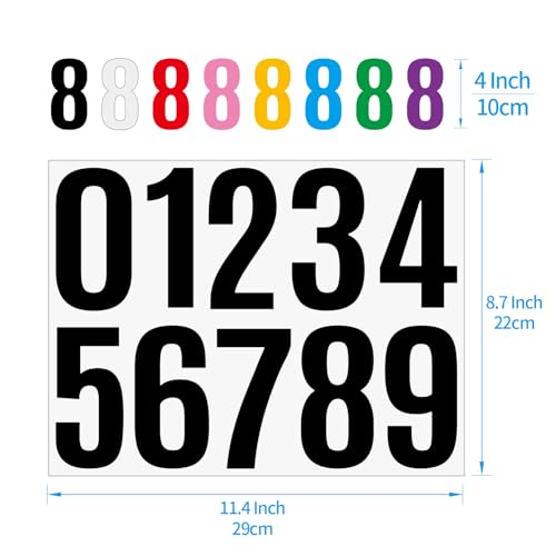 4 Inch Black Number Stickers 0-9, 6 Sheets Self Adhesive Vinyl Decals, Waterproof Durable Labels for Address Sign, Garage Door, Fence, Outdoor Labeling Numbers(Black)
