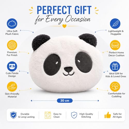 Image of Panda Face Plush Cushion Soft Toy Pillow for Kids, Boys & Girls | Ultra Soft Stuffed Panda Cushion | Cute Plush Pillow for Baby | Home & Bedroom Decor | Huggable Plush Pillow 30cm