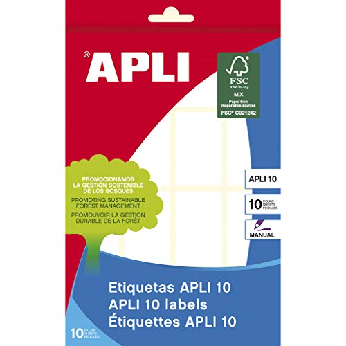 APLI 1646 - Etiquetas blancas 25x40 mm en sobre de 10 hojas