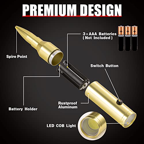 COOGEO Gifts for Men or Women, 2 Pack LED Flashlight 50 Caliber Tactical Flashlight, Durable, Long Lasting Time, Water Resistant Light for Emergency, Camping, Outdoor, Hiking, Gold