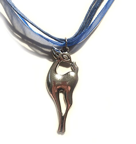 Preisvergleich Produktbild Schürzenliesl Trachtenschmuck BlaueTrachtenhalskette mit silberfarbenem REH Kitz Anhänger