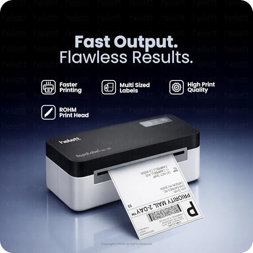 Image of helett RapidLabel Lite BT Label Printer Machine | Bluetooth Thermal Printer 4x6 Shipping & Barcode Labels | USB + Wireless, 203 DPI, 152mm /s | Android, iOS, Windows, Mac | Inkless, No Seller Flex