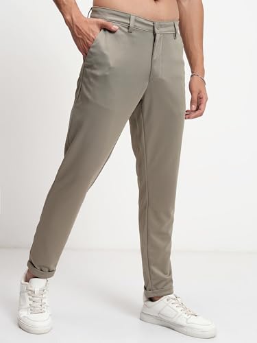 Image of Highlander Men's Slim Fit Formal Trousers | Ankle Length | Smart Chinos for Men | Comfortable Fabric for Daily Work & Formal Occasions