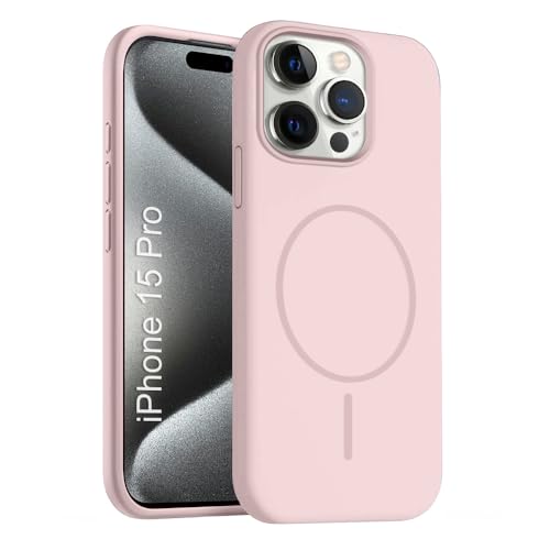 Image of iPhone 15 pro Silicone Magsafe Case | Shock Proof Design & Camera Protection | Premium Rubberised Apple iPhone 15 pro Cover (Microfiber Lining) | Magnetic Liquid Silicone - Pink