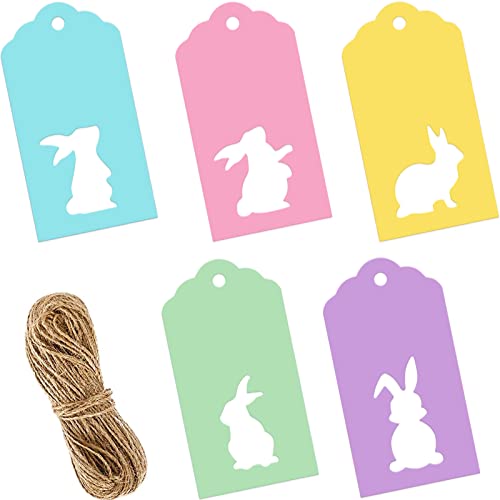 Etiquetas de Pascua Whaline de papel caladas en 5 colores con cordel de yute para regalos x100