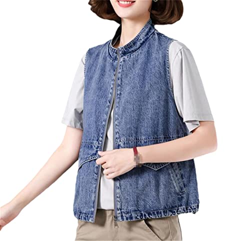 Gilet en jean ample femme grande taille veste sans manche avec fermeture éclair Bleu 2 XXL