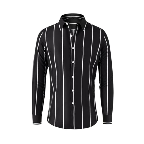 black dress shirt with white stripes LUORUAN Men's Casual Stylish Vertical Striped Long Sleeve Button Down Shirt Regular Fit Business Shirts at Amazon Men's Clothing store cny2024blissfultidings Wholesale plus size denim 100% Cotton Choose your size:37 - 14 1/2