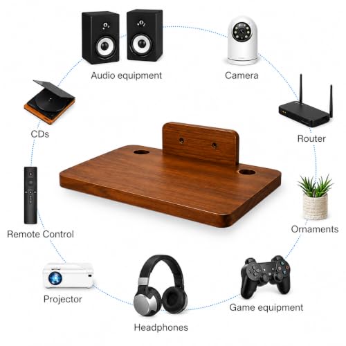 Image of Floating Projector Wall Mount DVD Shelf Wooden Floating Entertainment Center Supports 24lbs,Perfect for Projector,DVD Player,Game, Cable Box (Single Shelf Brown)