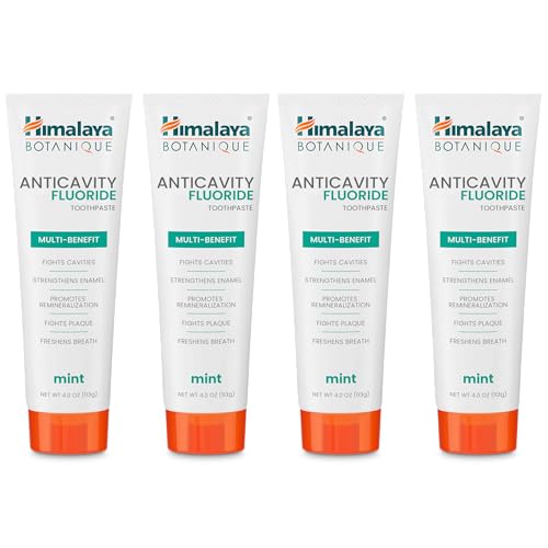 Image of Himalaya Botanique Anticavity Fluoride Toothpaste, Mint, 4 oz, 4 Pack | Fluoride Toothpaste, Multi-Benefit Support, Fight Cavities, Remineralizes & Strengthens Enamel, No SLS or Titanium Dioxide