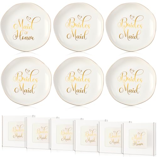 Hushee 6 Sets Bridesmaid Gifts Ceramic Jewelry Tray Maid of