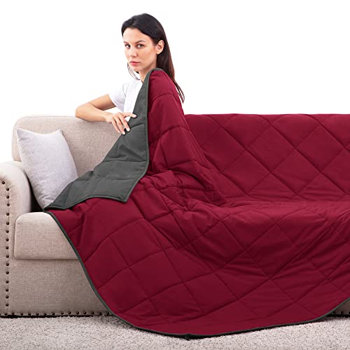 ROKDUK Full Weighted Blanket Throw 60x80in Twin XL Size 20 lbs. Soft Cooling Reversible 1800TC Cotton Alternative with Glass Beads, Dark Grey/Wine Red