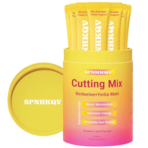 SPNHKQV Cutting Mix Berberine + Yerba Mate Strawberry Aa Blend 30 Stick Packs Vegan Dietary Supplement Drink Mix with Chromium 5-HTP Magnesium & FOS for Metabolism and Energy Support