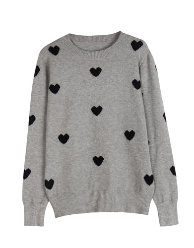 Women's Long Sleeve Crew Neck Pullover Sweaters Casual Lightweight Cute Heart Knitted Sweater4