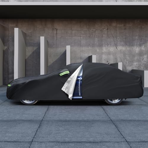 Image of Car Cover Fit for BMW 5 Series 528i 530i 535i 540i M5 M550i M550 (2007-2026), Migaven Waterproof Full Exterior Cover Sun Rain Protection with Door Zipper, Black