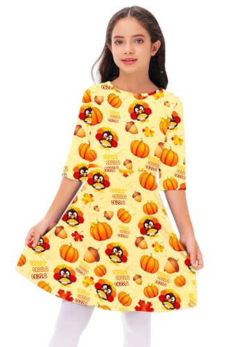 Remimi Girls Thanksgiving Dress Turkey Print Flared Swing Dresses 3-14 Years4