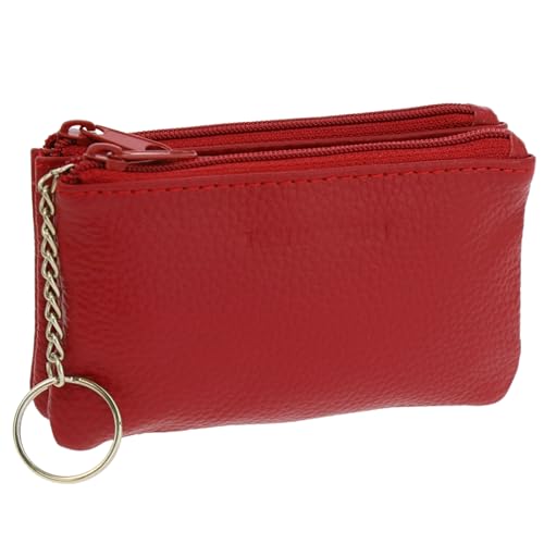 FASHIONGEN - Porte-Monnaie en Cuir à Double Compartiment à Zip, pour Homme et Femme - Rouge